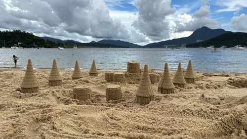 "Close-up of Pipin.World clamshell mold mechanism, reusable sandcastle kit trending on TikTok"

"Beautifully detailed sandcastle made with Pipin.World’s reusable eco-friendly PLA mold"